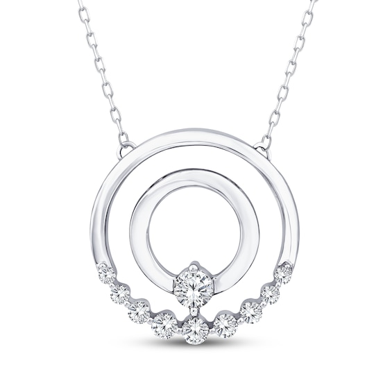 Mom + Me Lab-Grown Diamond Double Circle Necklace 1/2 ct tw 10K White Gold 18"