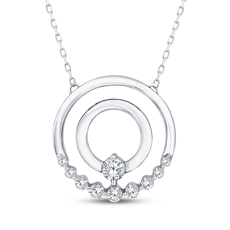 Main Image 1 of Mom + Me Lab-Grown Diamond Double Circle Necklace 1/2 ct tw 10K White Gold 18"