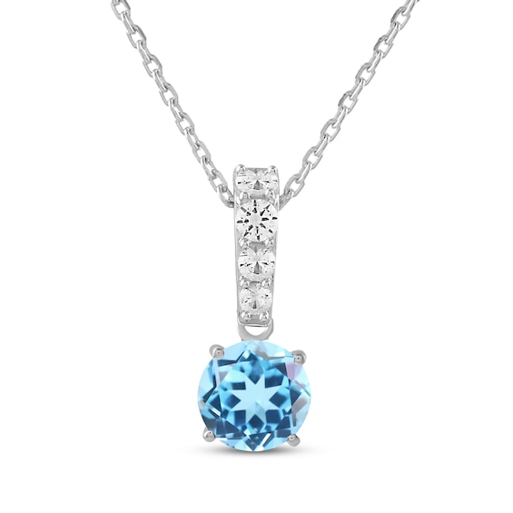 Natural Swiss Blue Topaz & White Lab-Created Sapphire Drop Necklace Sterling Silver 18"