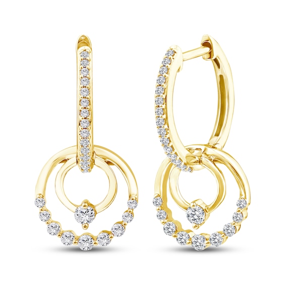 Mom + Me Lab-Grown Diamond Double Circle Hoop Drop Earrings 3/8 ct tw 10K Yellow Gold