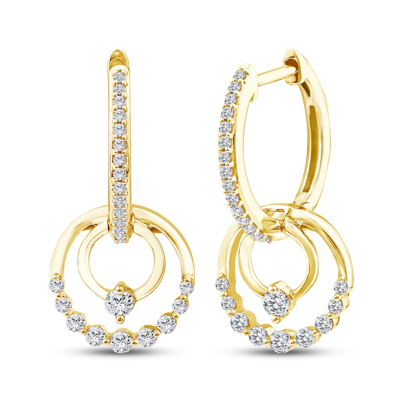 Main Image 1 of Mom + Me Lab-Grown Diamond Double Circle Hoop Drop Earrings 3/8 ct tw 10K Yellow Gold