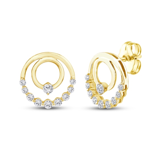 Mom + Me Lab-Grown Diamond Double Circle Stud Earrings 10K Yellow Gold 1/2 ct tw
