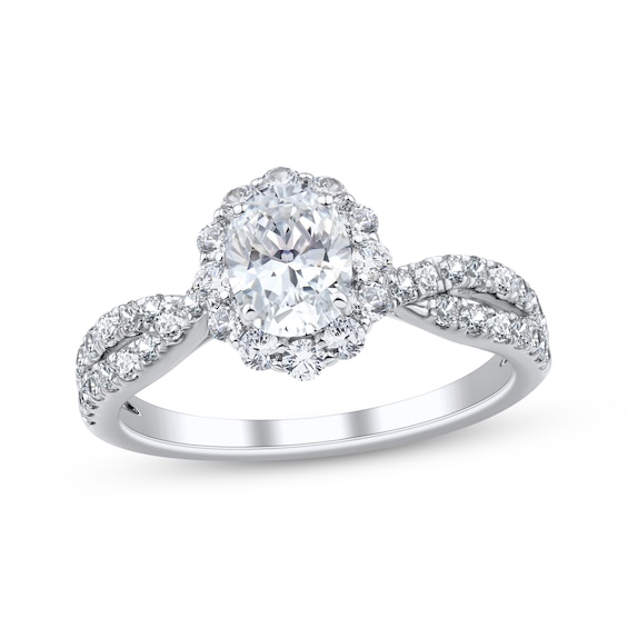 Oval-Cut Diamond Halo Engagement Ring 1-1/3 ct tw 14K White Gold
