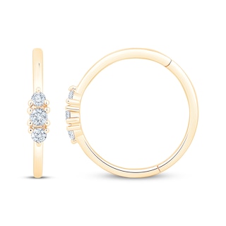 Diamond Three-Stone Huggie Hoop Earrings 1/8 ct tw 10K Yellow Gold