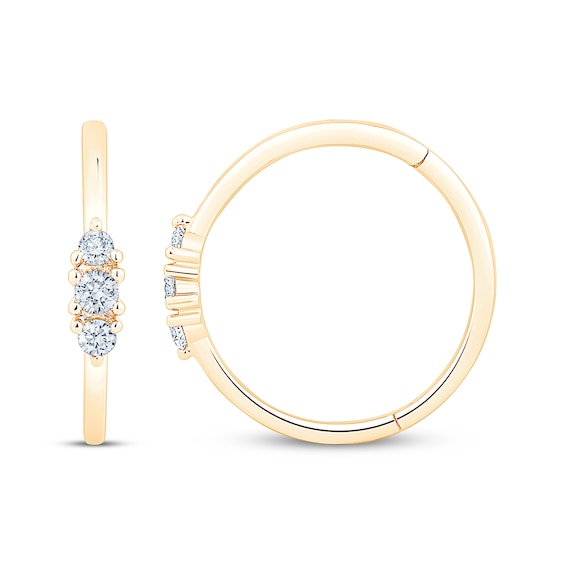 Diamond Three-Stone Huggie Hoop Earrings 1/8 ct tw 10K Yellow Gold