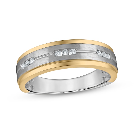 Now + Forever Lab-Grown Diamonds Men's Wedding Band 1/8 ct tw 10K Two-Tone Gold