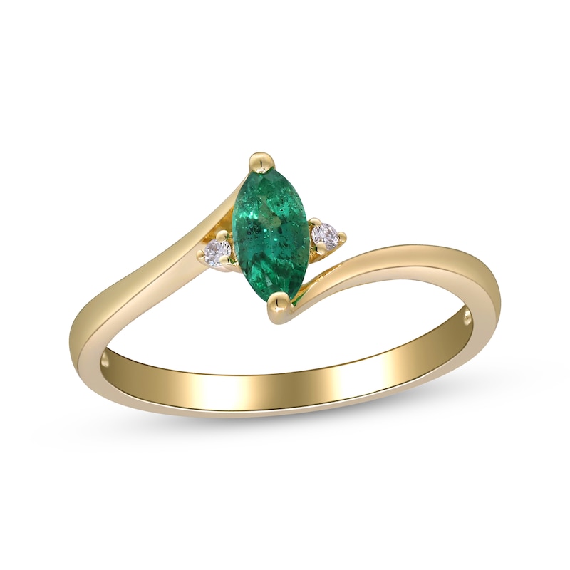 Main Image 1 of Marquise-Cut Natural Emerald & Diamond Accent Bypass Ring 10K Yellow Gold