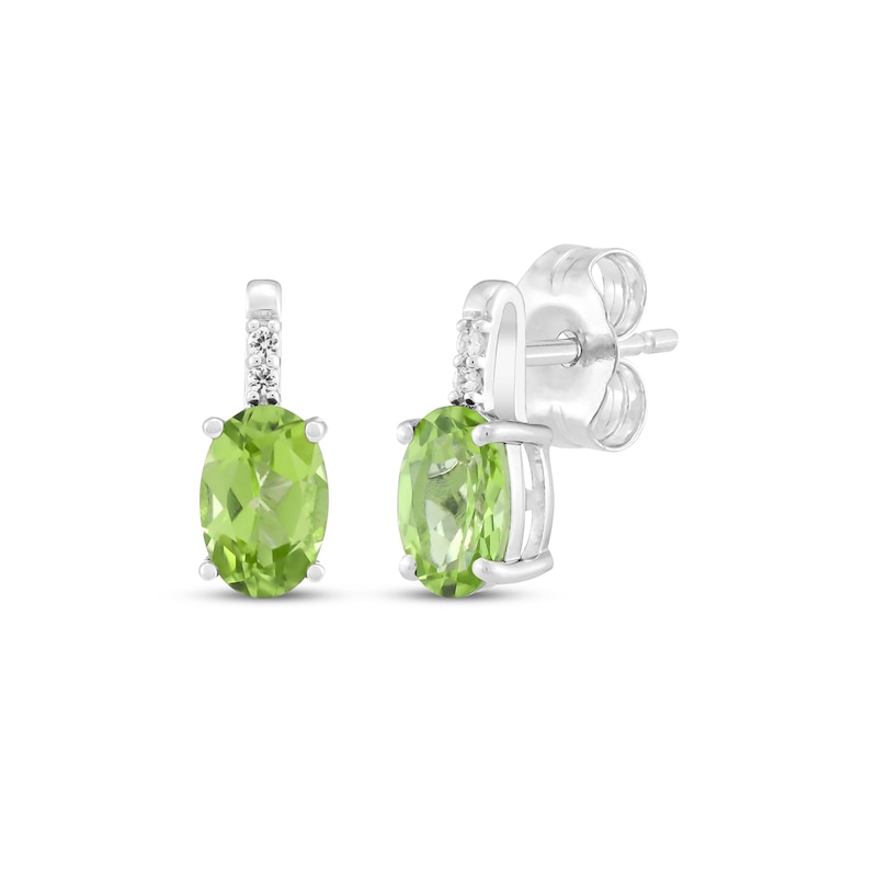 Main Image 1 of Oval-Cut Natural Peridot & White Lab-Created Sapphire Stud Earrings Sterling Silver