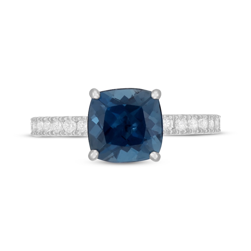 Main Image 3 of Neil Lane Cushion-Cut London Blue Topaz Engagement Ring 1/2 ct tw Diamond 14K White Gold