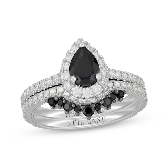 Neil Lane Pear-Shaped Black & White Diamond Bridal Set 1-1/2 ct tw 14K White Gold