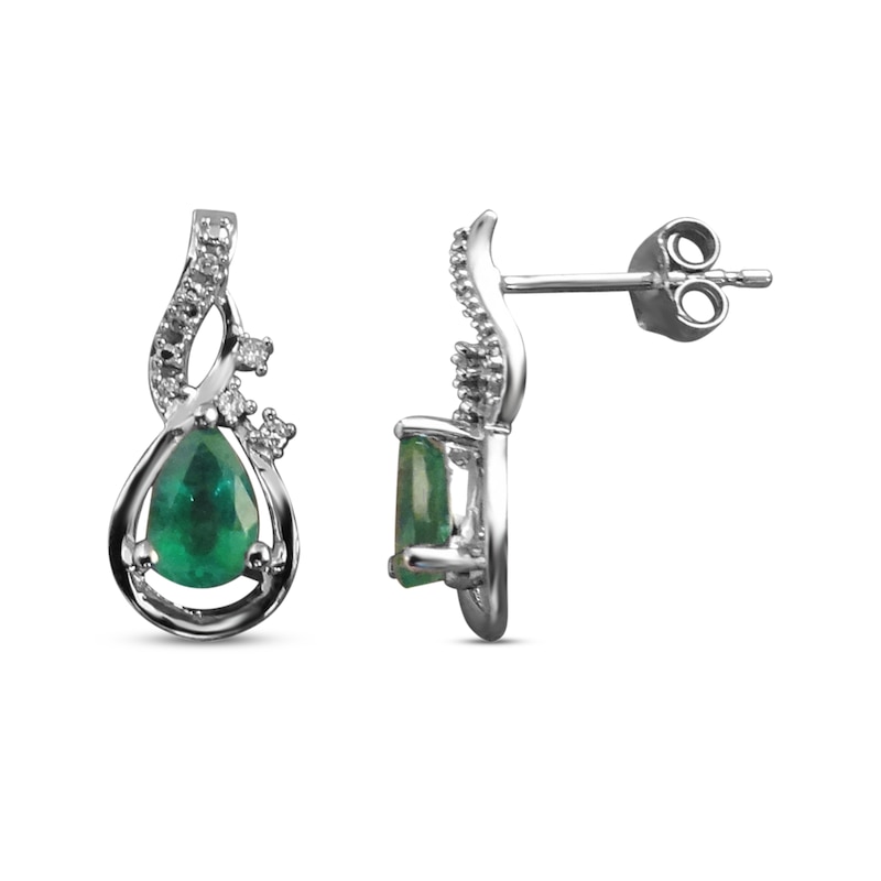 Ladies Pear Shape Green Emerald Stud Earrings White Gold