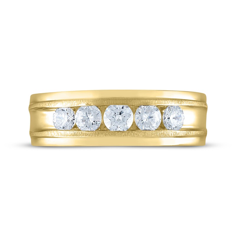 Main Image 3 of Men's THE LEO Diamond Wedding Band 1 ct tw Round-cut 14K Yellow Gold