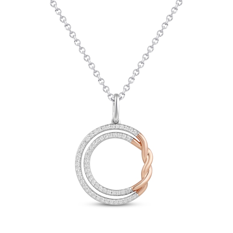 Hallmark Diamonds Friendship Circle Necklace 1/6 ct tw Sterling Silver & 10K Rose Gold 18”