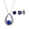 Thumbnail Image 1 of Round-Cut Blue Lab-Created Sapphire Necklace & Stud Earrings Gift Set Sterling Silver 18"