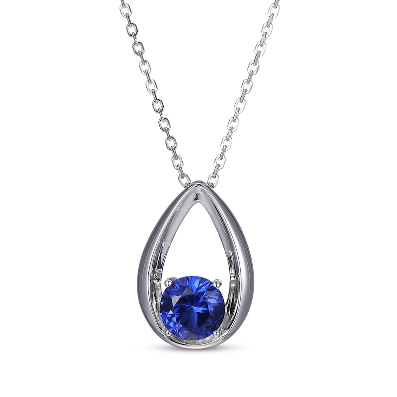 Main Image 2 of Round-Cut Blue Lab-Created Sapphire Necklace & Stud Earrings Gift Set Sterling Silver 18"