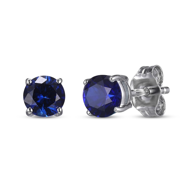 Main Image 3 of Round-Cut Blue Lab-Created Sapphire Necklace & Stud Earrings Gift Set Sterling Silver 18"