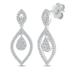 Multi-Diamond Marquise Dangle Earrings 1/2 ct tw 10K White Gold