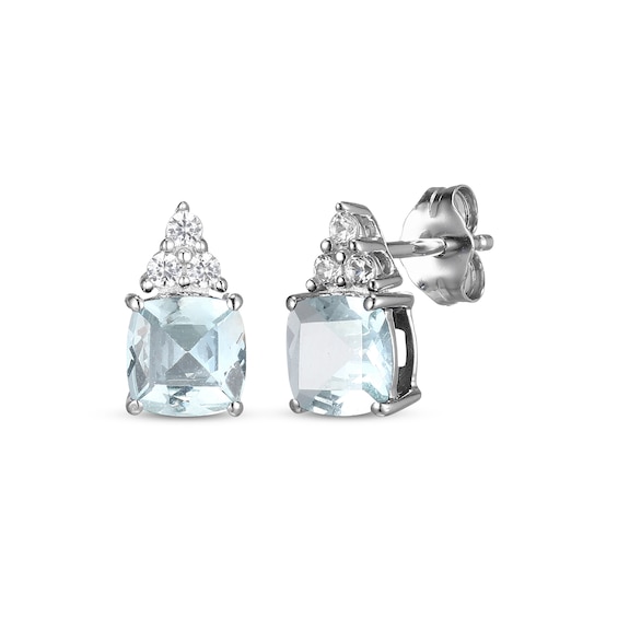 Cushion-Cut Aquamarine & White Lab-Created Sapphire Stud Earrings Sterling Silver