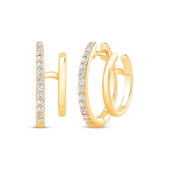 Diamond Double Parallel Hoop Earrings 1/5 ct tw 10K Yellow Gold