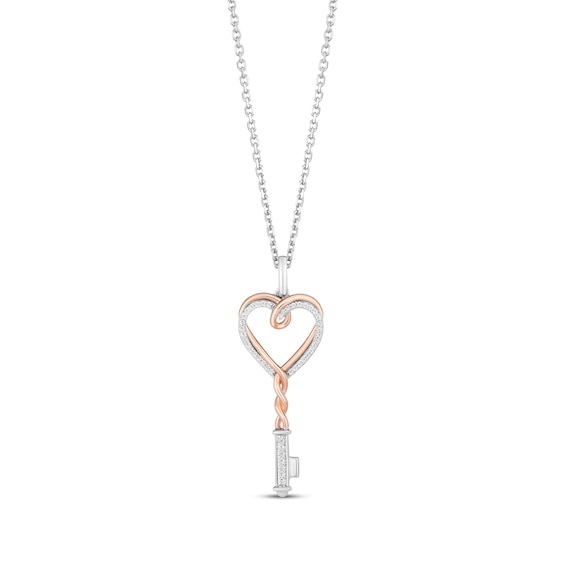 Hallmark Diamonds Swirling Heart Key Necklace 1/10 ct tw Sterling Silver & 10K Rose Gold 18"