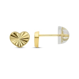 Children's Diamond-Cut Heart Stud Earrings 14K Yellow Gold