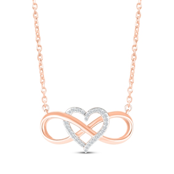 Diamond Heart Infinity Necklace 1/10 ct tw 10K Rose Gold 18"