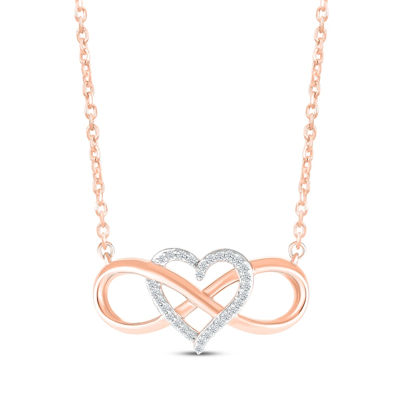 Main Image 1 of Diamond Heart Infinity Necklace 1/10 ct tw 10K Rose Gold 18&quot;