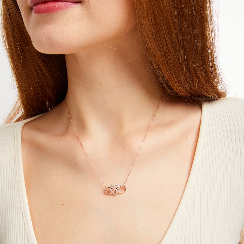 Main Image 3 of Diamond Heart Infinity Necklace 1/10 ct tw 10K Rose Gold 18&quot;
