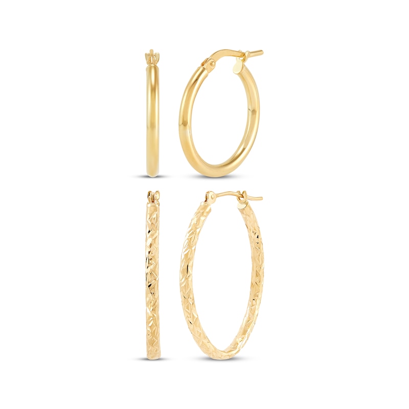 Hollow Hoop Earrings Set 10K Yellow Gold