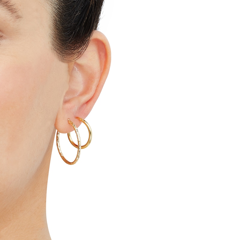 Main Image 7 of Hollow Hoop Earrings Set 10K Yellow Gold