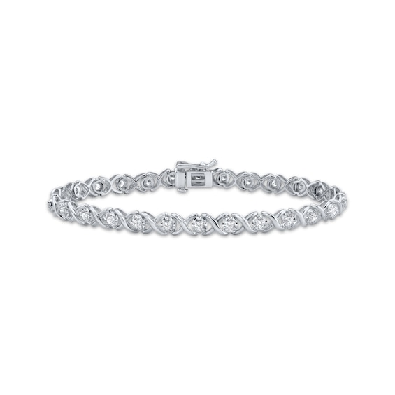 Diamond XO Link Bracelet 1 ct tw Sterling Silver 7"