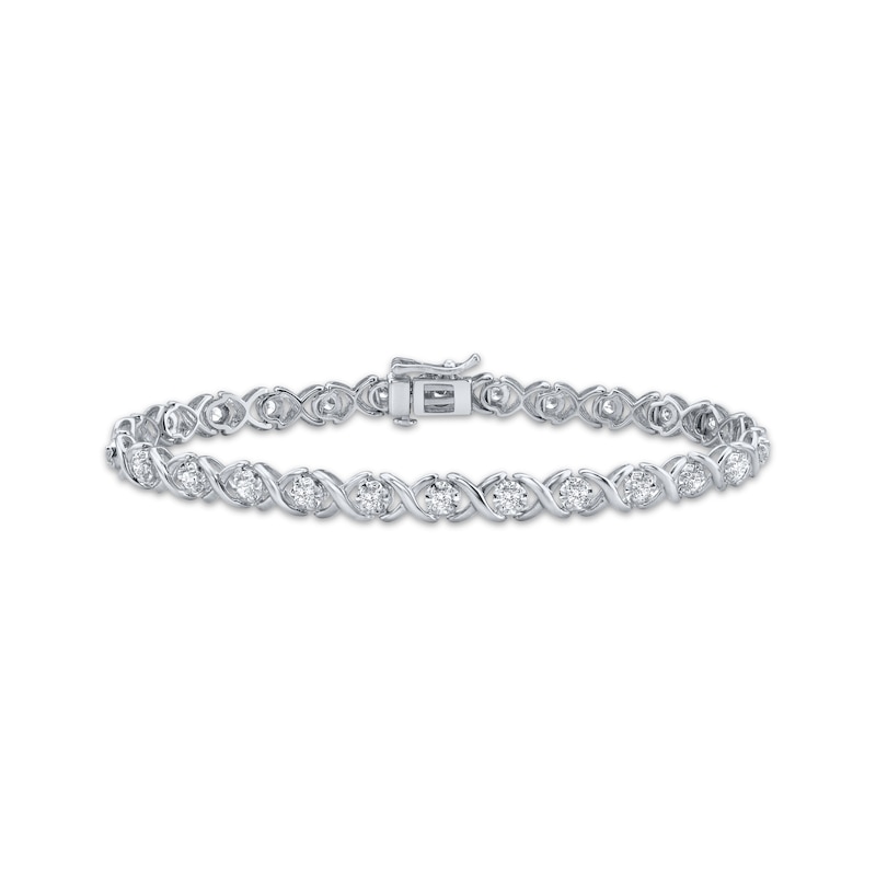 Main Image 1 of Diamond XO Link Bracelet 1 ct tw Sterling Silver 7&quot;
