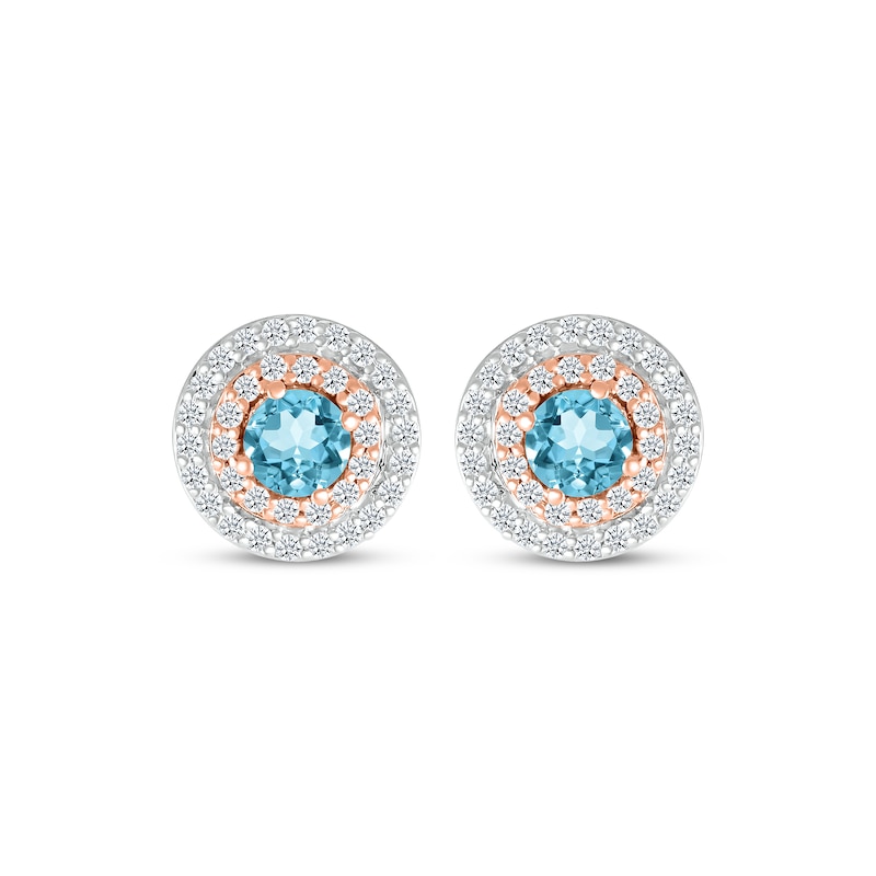 Main Image 2 of Swiss Blue Topaz & Diamond Stud Earrings 1/3 ct tw Sterling Silver & 10K Rose Gold