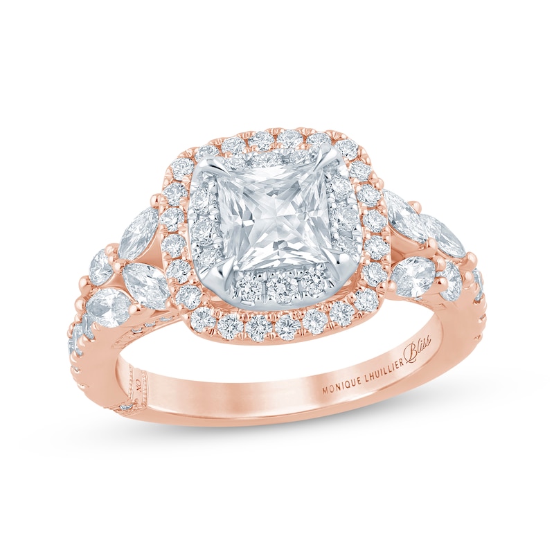 Monique Lhuillier Bliss Princess-Cut Lab-Created Diamond Engagement Ring 1-3/4 ct tw 18K Two-Tone Gold