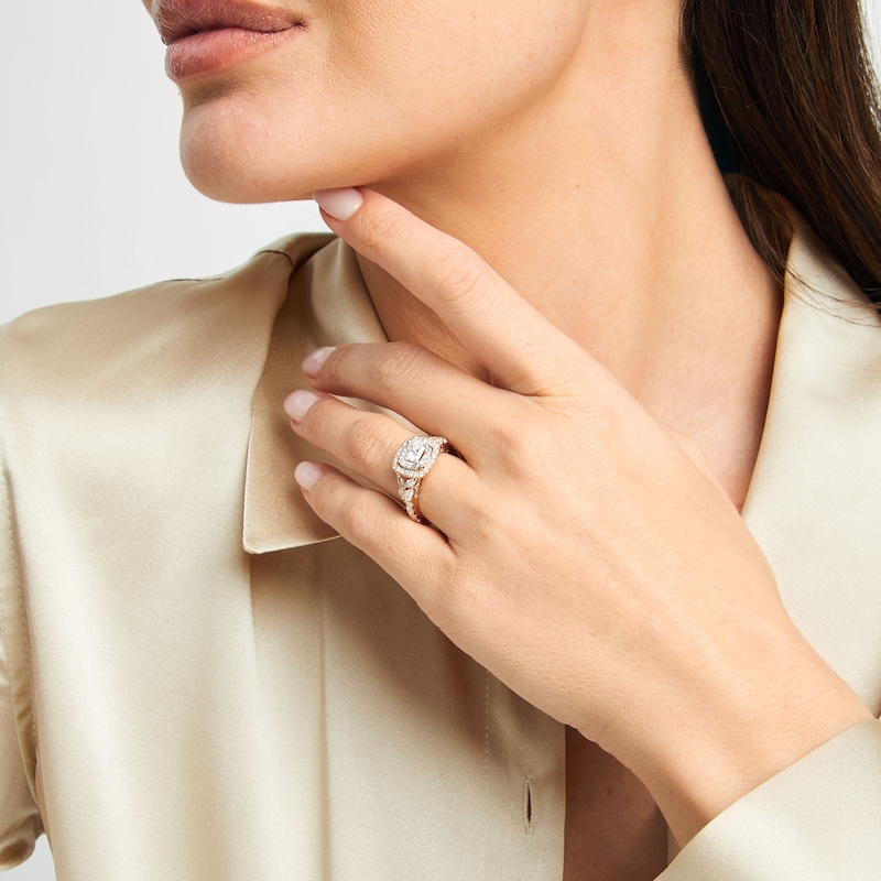 Main Image 5 of Monique Lhuillier Bliss Princess-Cut Lab-Grown Diamond Engagement Ring 1-3/4 ct tw 18K Two-Tone Gold