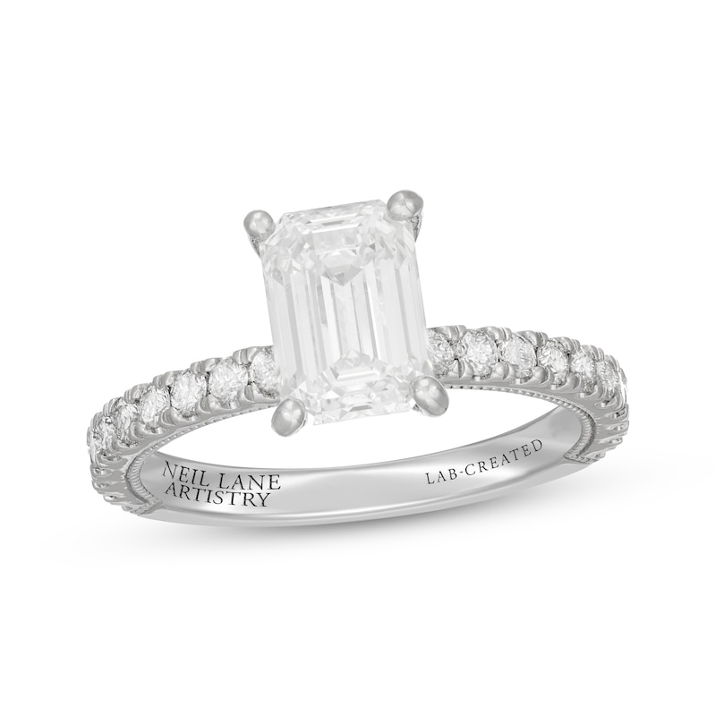 Main Image 1 of Neil Lane Artistry Emerald-Cut Lab-Grown Diamond Engagement Ring 2-1/2 ct tw 14K White Gold