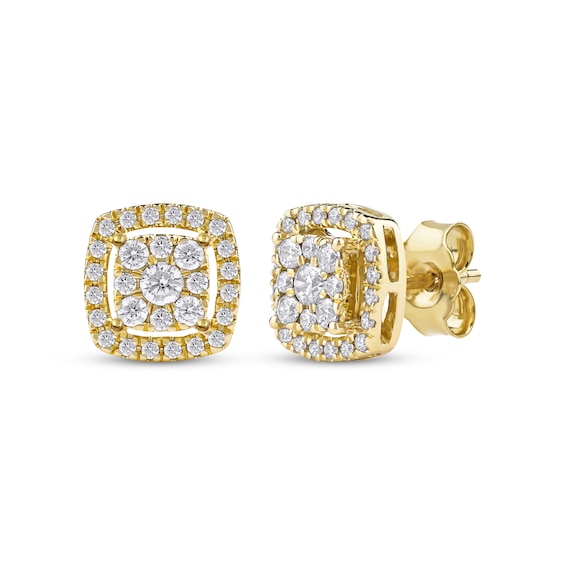 Diamond Cushion Frame Stud Earrings 1/2 ct tw 10K Yellow Gold