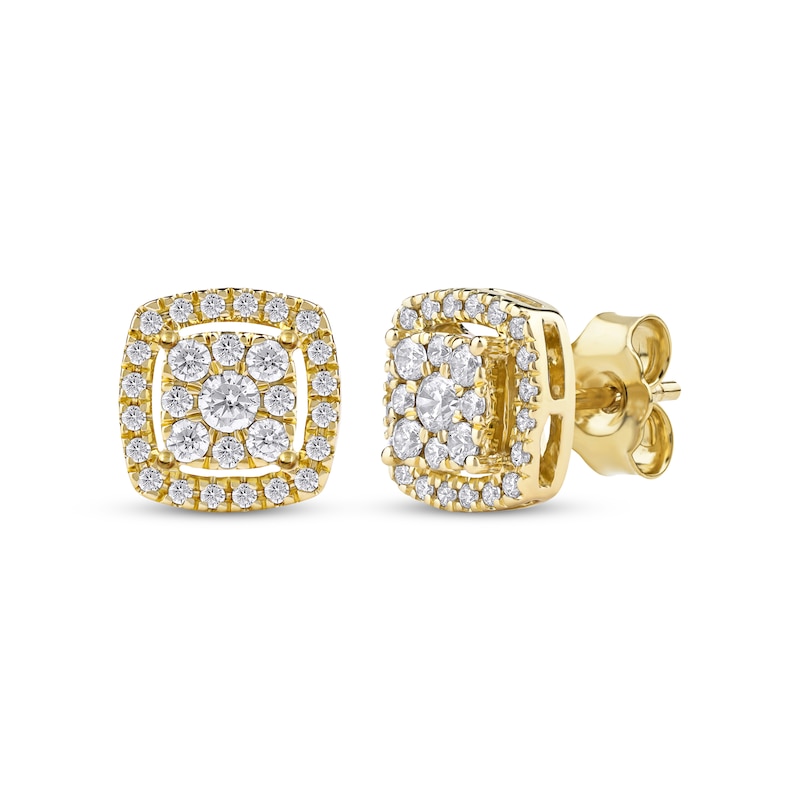 Main Image 1 of Diamond Cushion Frame Stud Earrings 1/2 ct tw 10K Yellow Gold