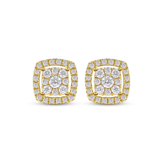 Thumbnail Image 2 of Diamond Cushion Frame Stud Earrings 1/2 ct tw 10K Yellow Gold