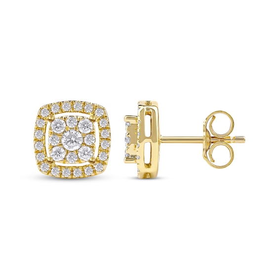 Thumbnail Image 3 of Diamond Cushion Frame Stud Earrings 1/2 ct tw 10K Yellow Gold