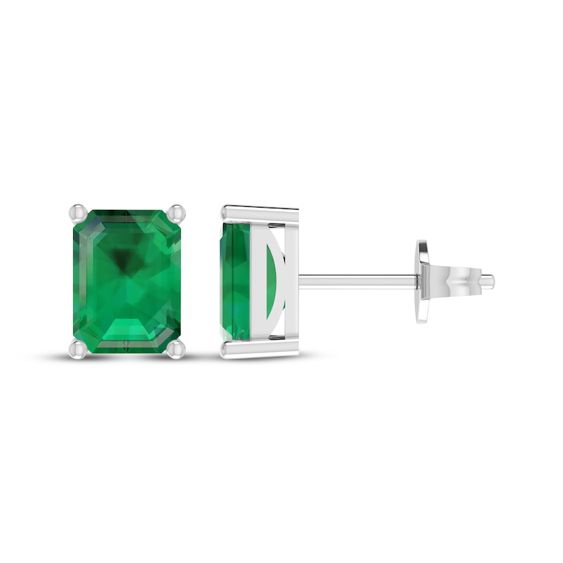 Octagon-Cut Lab-Created Emerald Solitaire Stud Earrings Sterling Silver