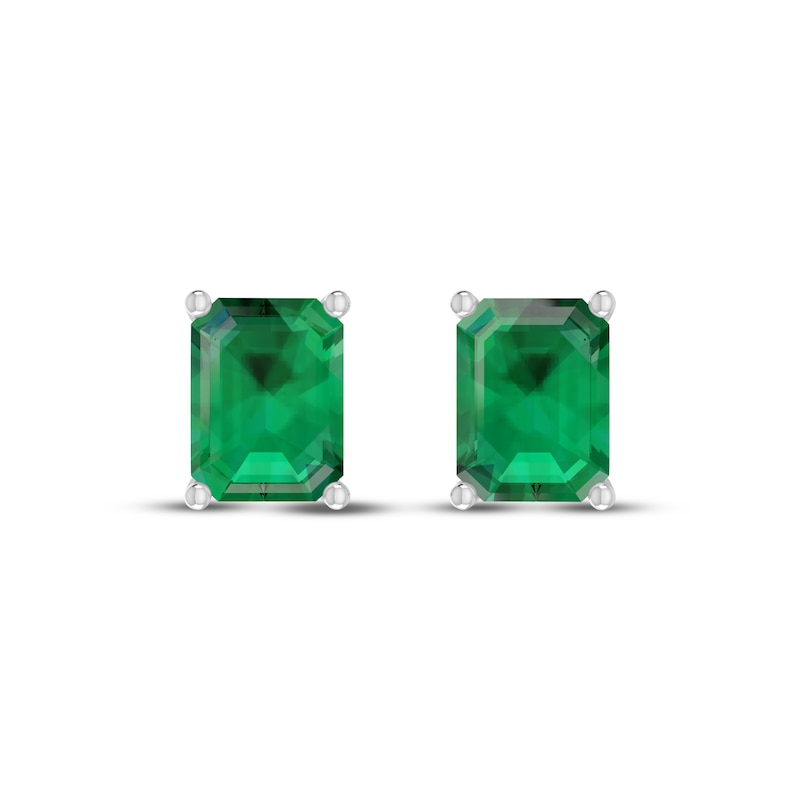Octagon-Cut Lab-Created Emerald Solitaire Stud Earrings Sterling Silver