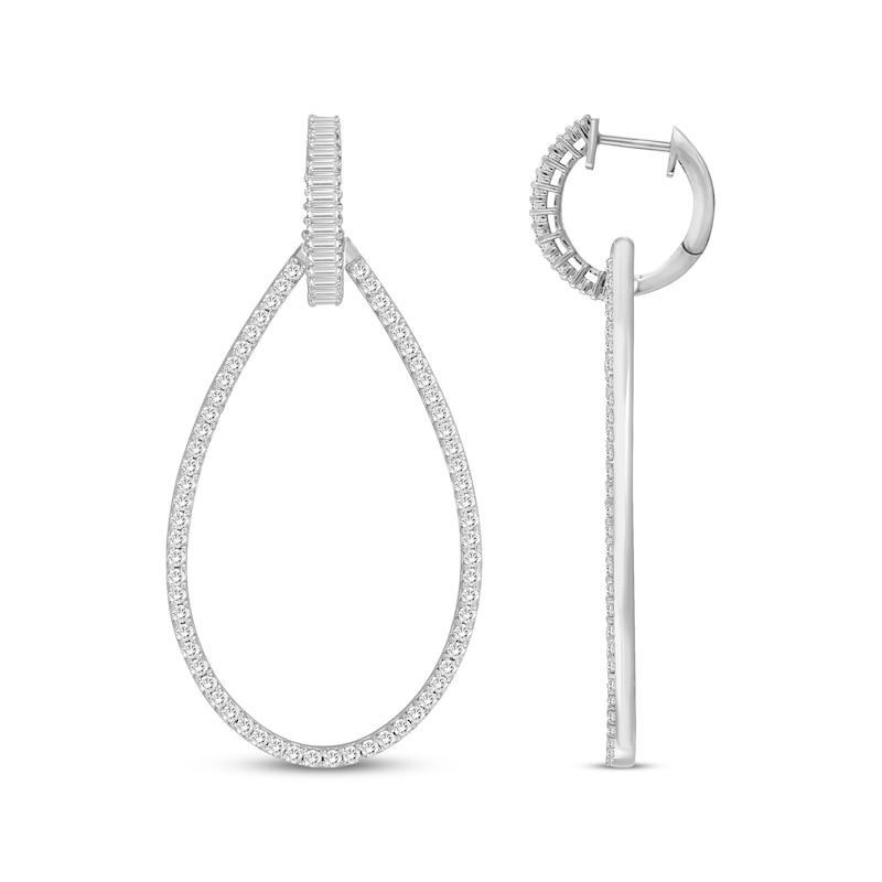 Main Image 3 of Baguette & Round-Cut Diamond Teardrop Door Knocker Earrings 1-1/2 ct tw 14K White Gold