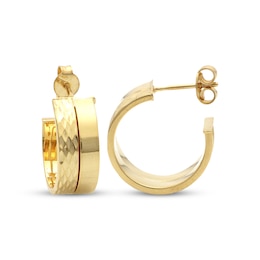 Italian Brilliance Diamond-Cut Hoop Earrings 14K Yellow Gold 15mm