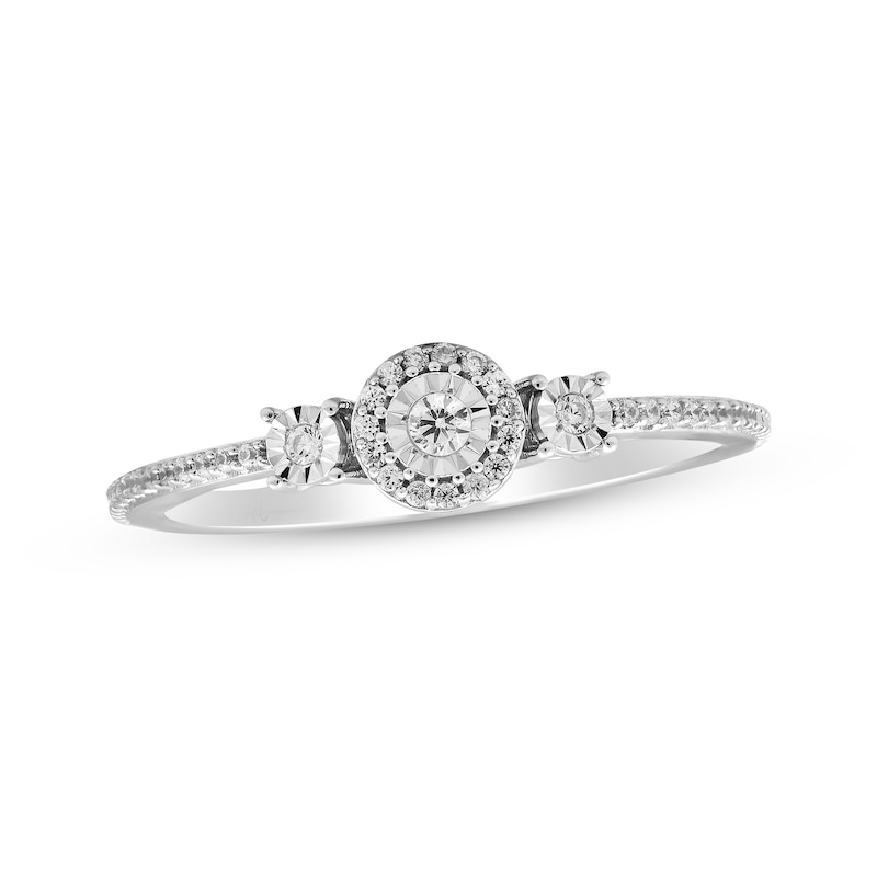 Diamond Three-Stone Halo Promise Ring 1/10 ct tw Sterling Silver