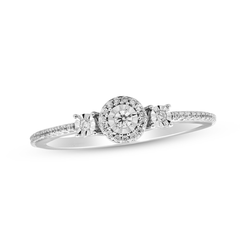 Main Image 1 of Diamond Three-Stone Halo Promise Ring 1/10 ct tw Sterling Silver