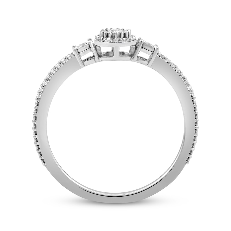 Main Image 2 of Diamond Three-Stone Halo Promise Ring 1/10 ct tw Sterling Silver