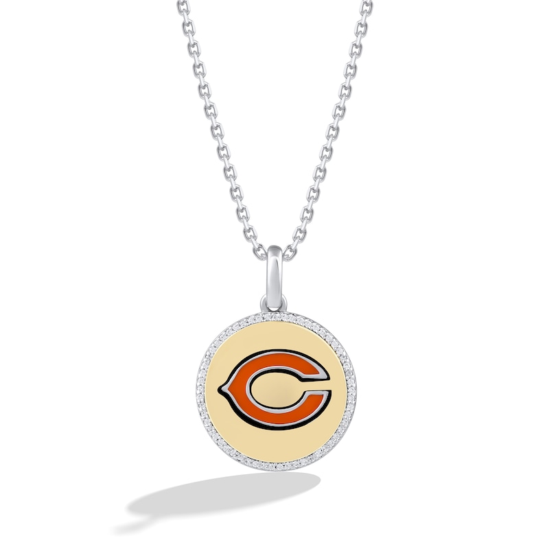 True Fans Chicago Bears 1/10 CT. T.W. Diamond Enamel Disc Necklace in Sterling Silver and 10K Yellow Gold