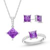 Thumbnail Image 0 of Square-Cut Amethyst & Round-Cut Lab-Created White Sapphire Gift Set Sterling Silver - Size 7