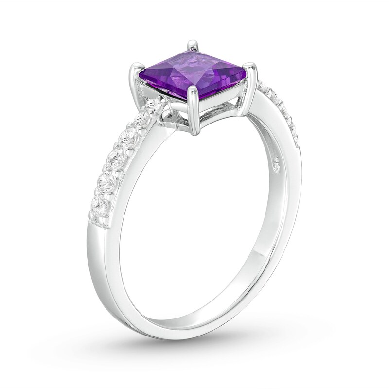 Square-Cut Amethyst & Round-Cut Lab-Created White Sapphire Gift Set Sterling Silver - Size 7